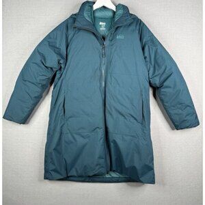 REI Stormhenge 850 Goose Down Parka Womens Sz L Teal Hydrowall Waterproof Jacket